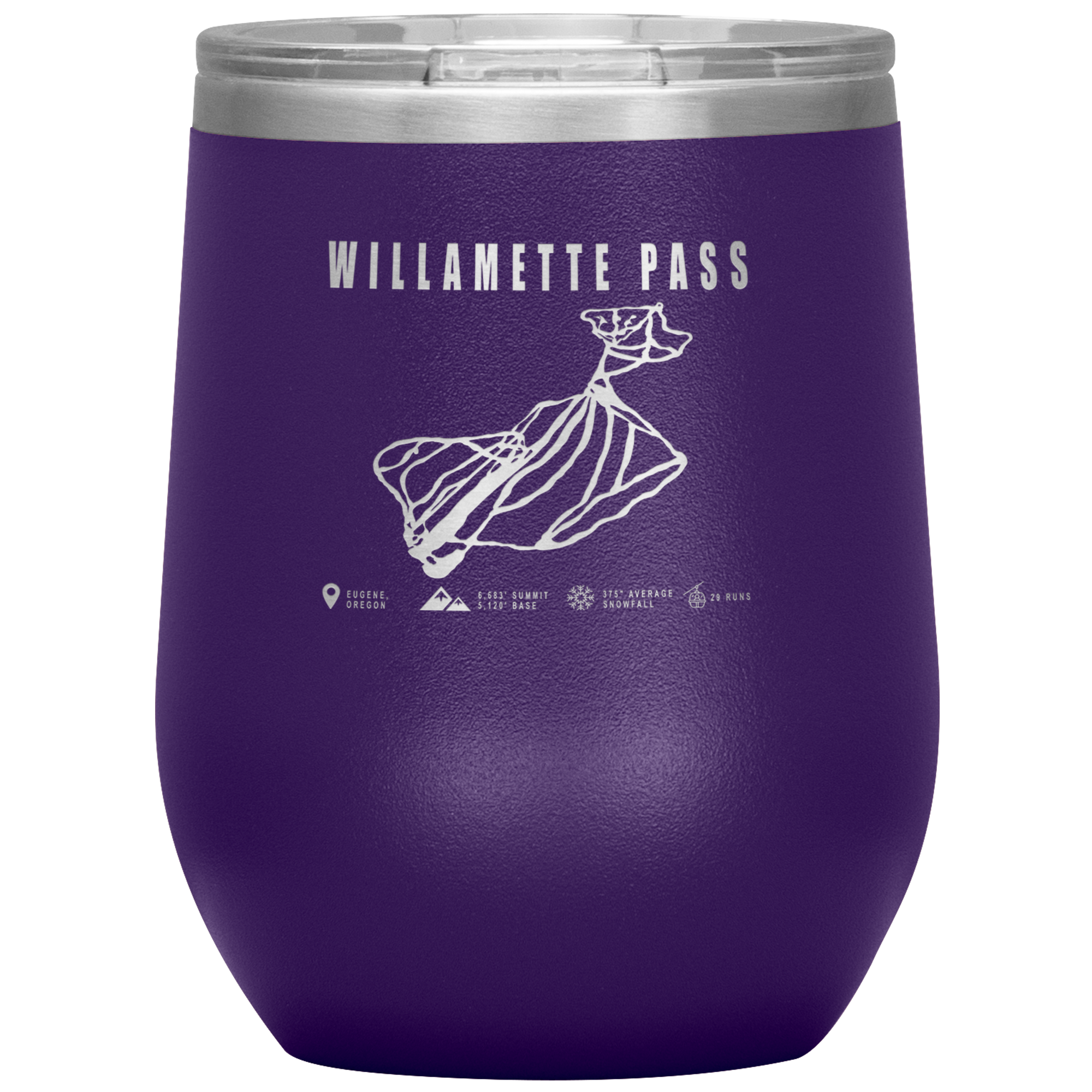 Willamette Pass, Oregon Ski Trail Map Wine 12oz Tumbler - Powderaddicts