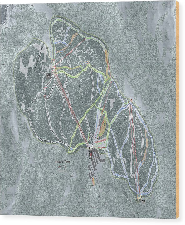 Sierra At Tahoe Ski Trail Map - Wood Print - Powderaddicts