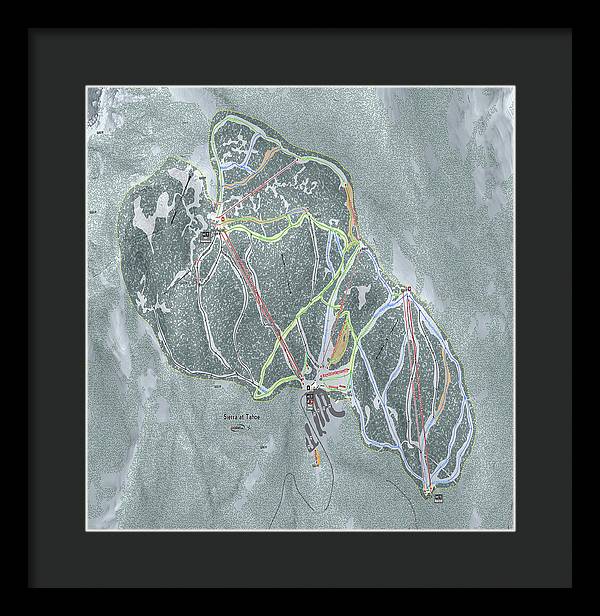 Sierra At Tahoe Ski Trail Map - Framed Print - Powderaddicts