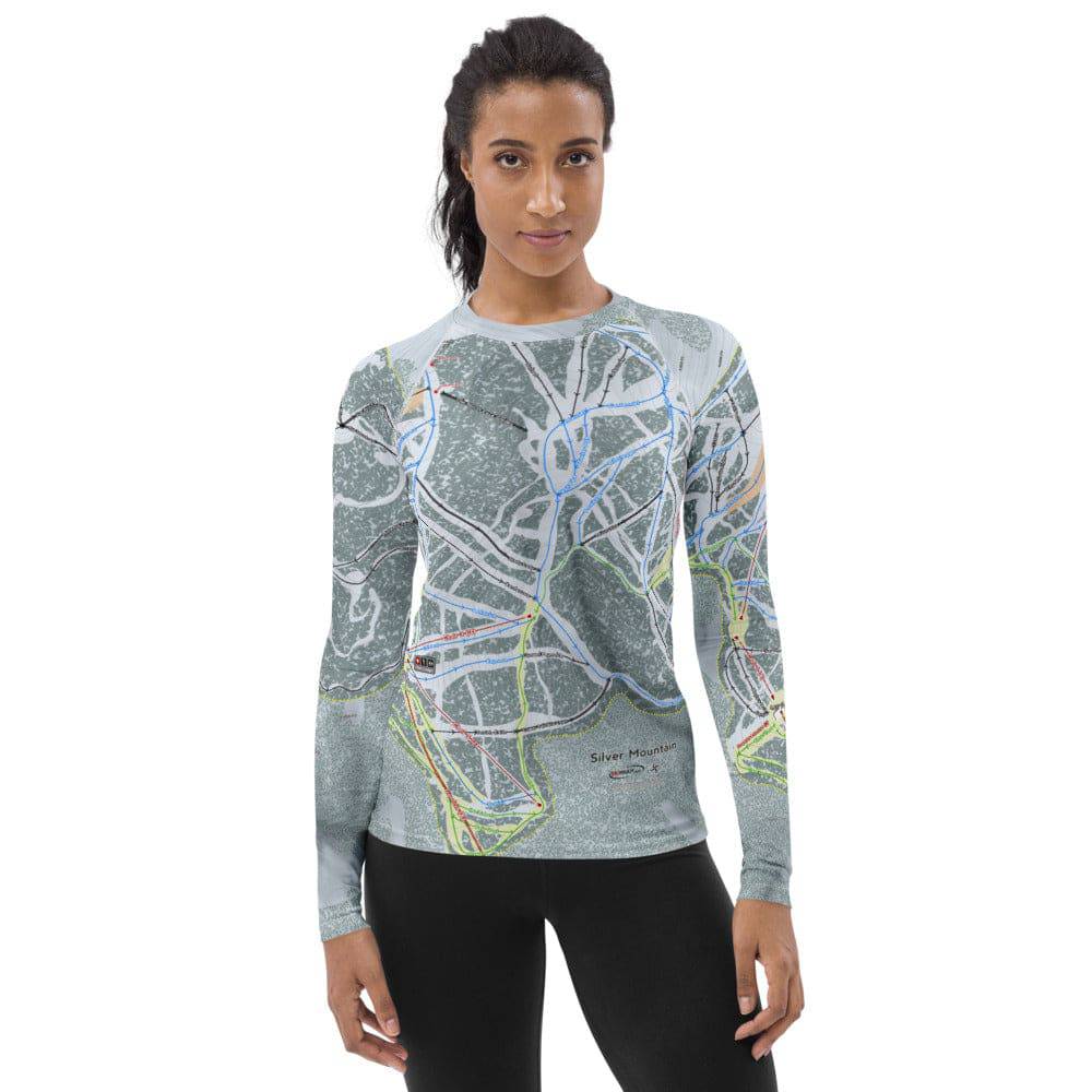 Silver Mountain, Idaho Ski Trail Map Women's Base Layer Top - Powderaddicts