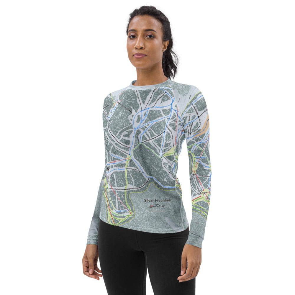 Silver Mountain, Idaho Ski Trail Map Women's Base Layer Top - Powderaddicts