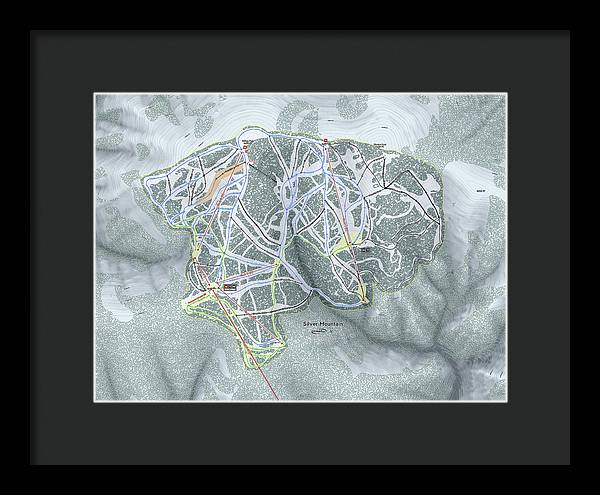 Silver Mountain Ski Trail Map - Framed Print - Powderaddicts