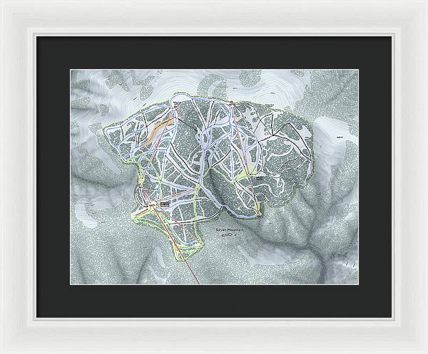 Silver Mountain Ski Trail Map - Framed Print - Powderaddicts