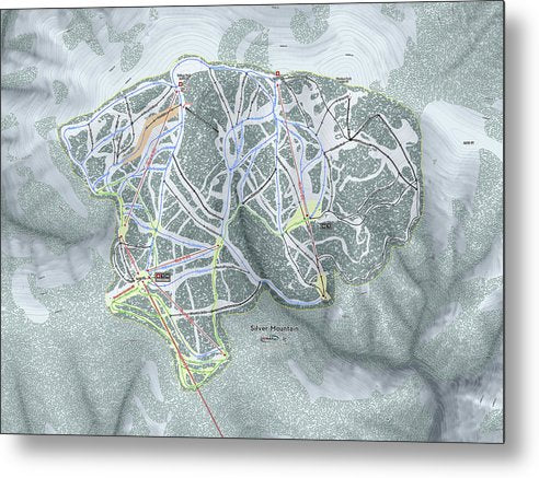 Silver Mountain Ski Trail Map - Metal Print - Powderaddicts