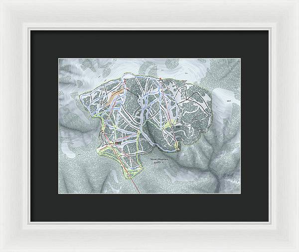 Silver Mountain Ski Trail Map - Framed Print - Powderaddicts