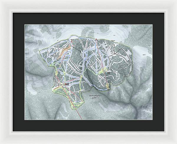 Silver Mountain Ski Trail Map - Framed Print - Powderaddicts
