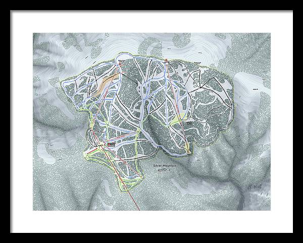 Silver Mountain Ski Trail Map - Framed Print - Powderaddicts
