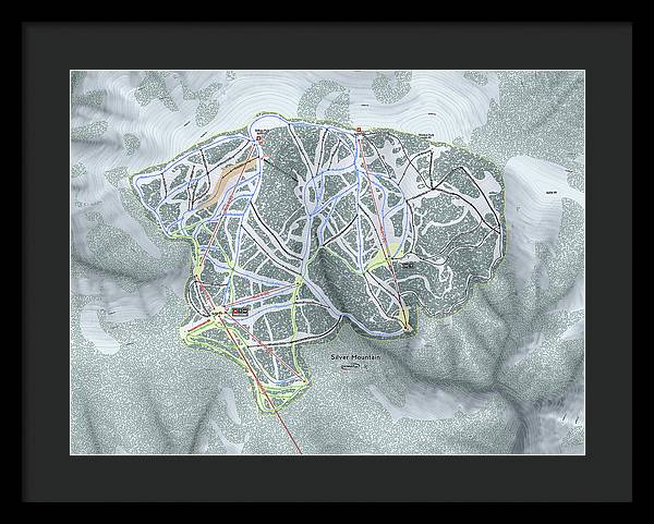 Silver Mountain Ski Trail Map - Framed Print - Powderaddicts