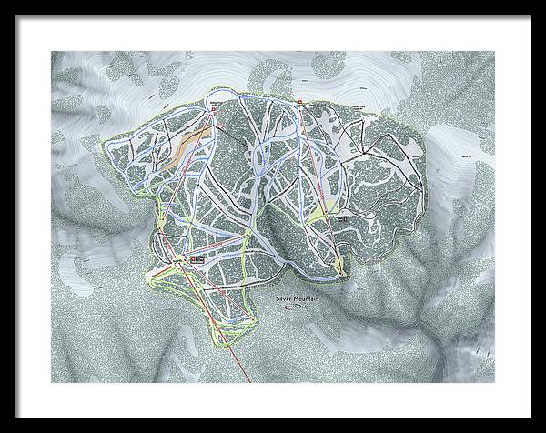 Silver Mountain Ski Trail Map - Framed Print - Powderaddicts