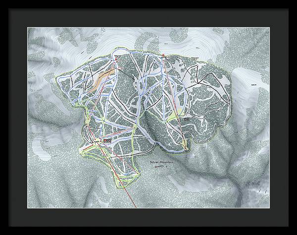 Silver Mountain Ski Trail Map - Framed Print - Powderaddicts