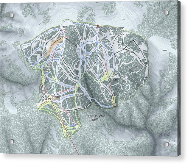 Silver Mountain Ski Trail Map - Acrylic Print - Powderaddicts