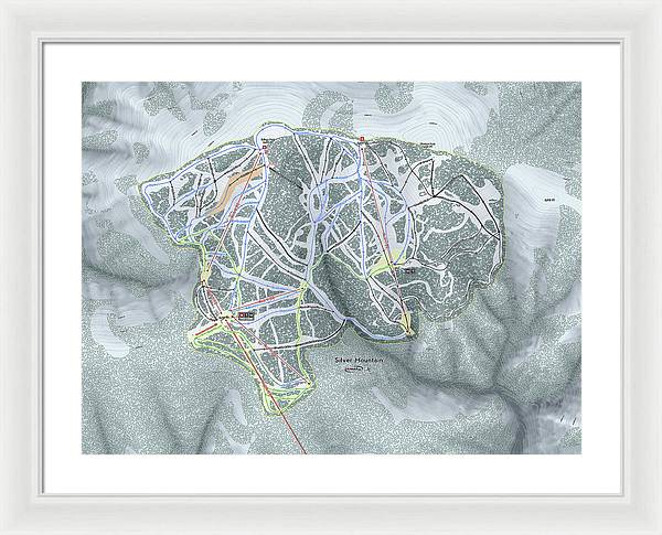 Silver Mountain Ski Trail Map - Framed Print - Powderaddicts