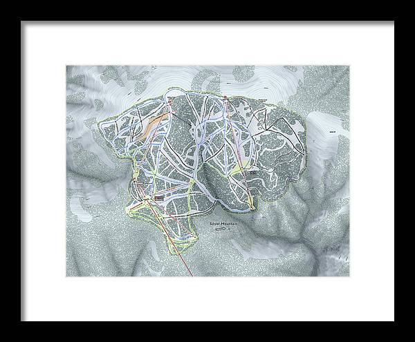 Silver Mountain Ski Trail Map - Framed Print - Powderaddicts