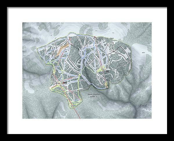 Silver Mountain Ski Trail Map - Framed Print - Powderaddicts