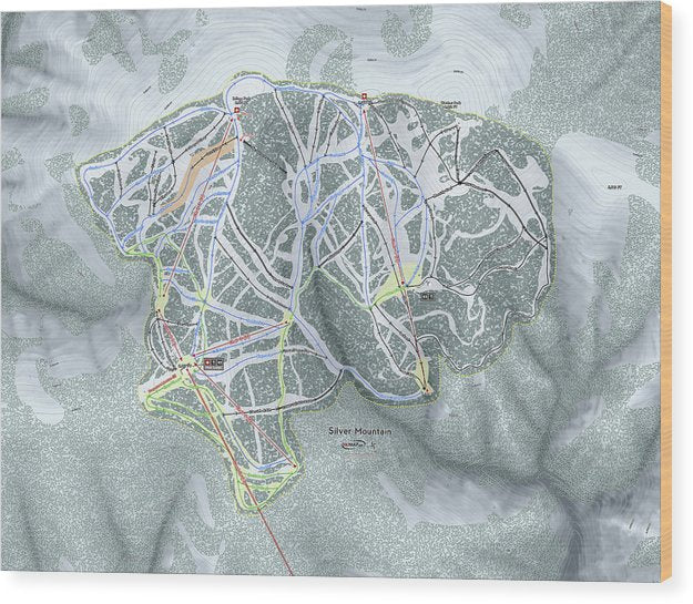 Silver Mountain Ski Trail Map - Wood Print - Powderaddicts