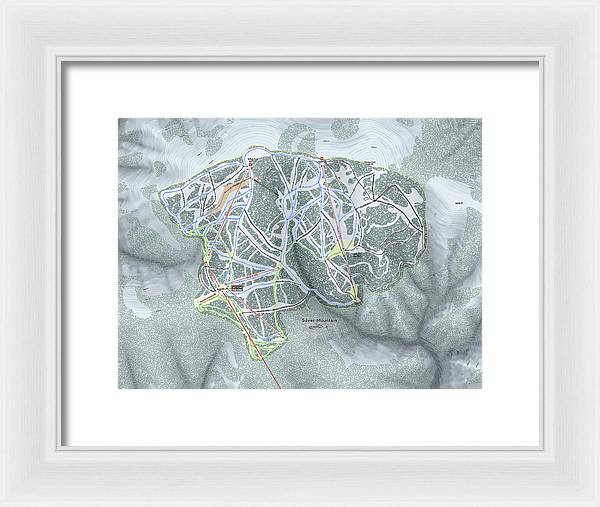 Silver Mountain Ski Trail Map - Framed Print - Powderaddicts