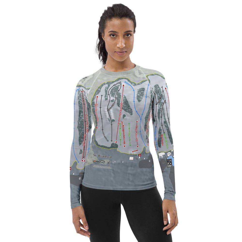 Ski Bradford, Massachusetts Ski Trail Map Women's Base Layer Top