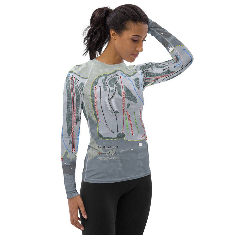 Ski Bradford, Massachusetts Ski Trail Map Women's Base Layer Top - Powderaddicts
