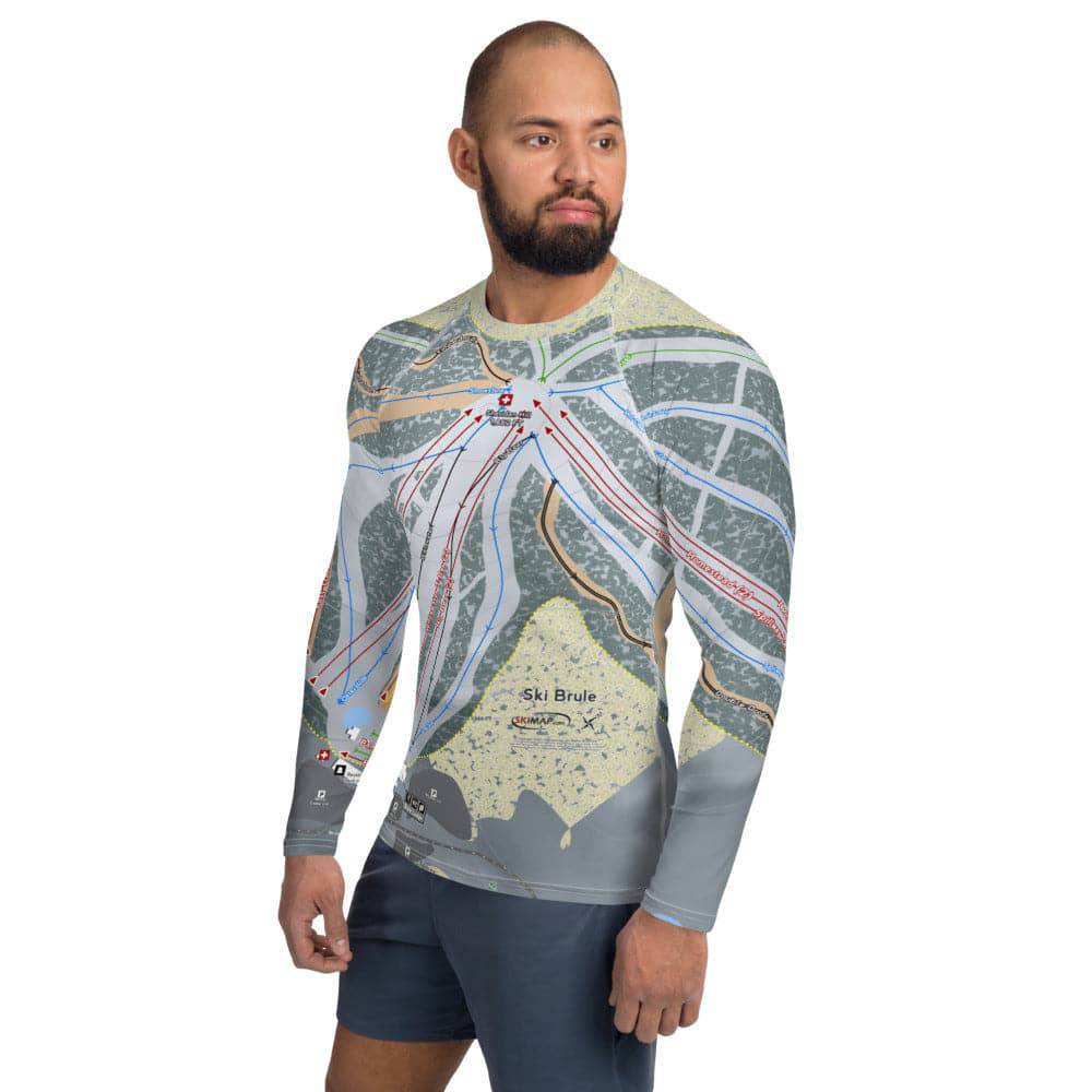 Ski Brule, Michigan Ski Trail Map Men's Base Layer Top - Powderaddicts