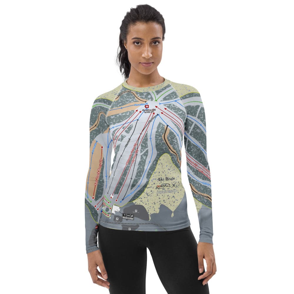Ski Brule, Michigan Ski Trail Map Women's Base Layer Top