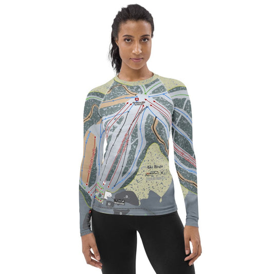 Ski Brule, Michigan Ski Trail Map Women's Base Layer Top - Powderaddicts