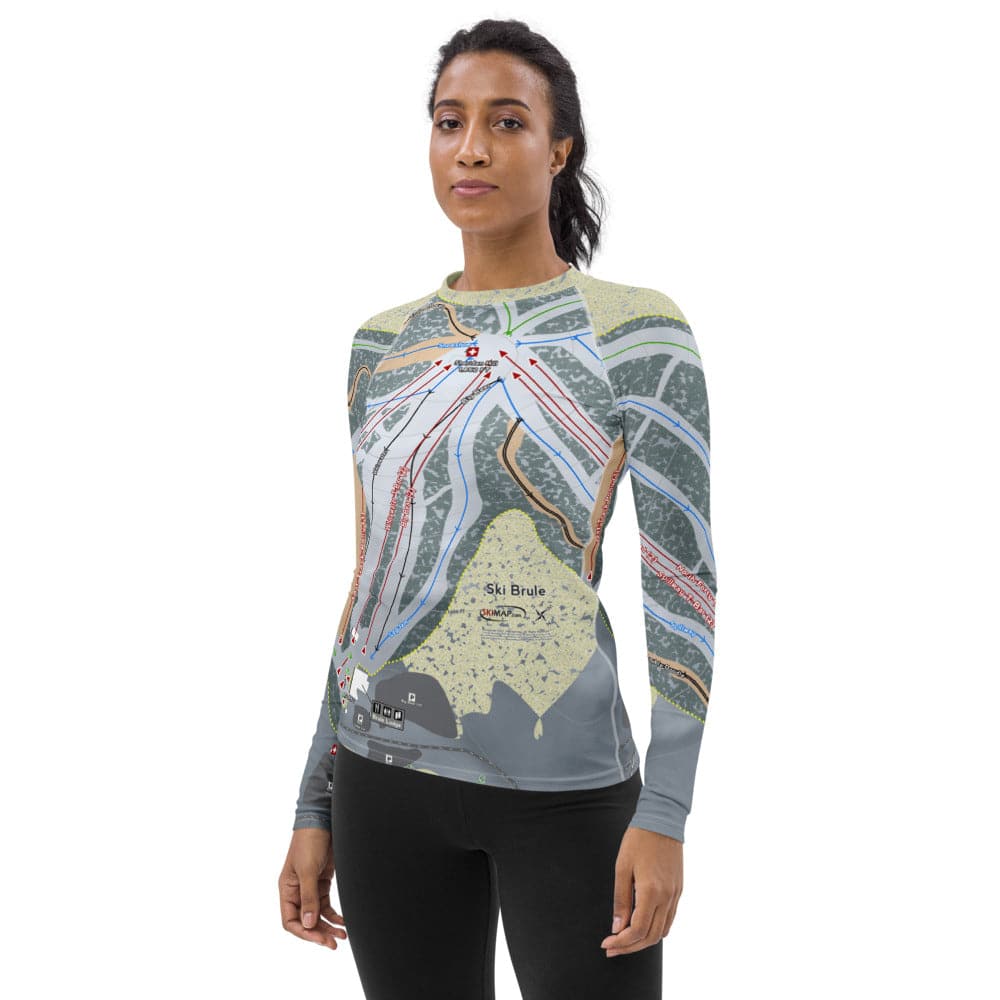 Ski Brule, Michigan Ski Trail Map Women's Base Layer Top - Powderaddicts