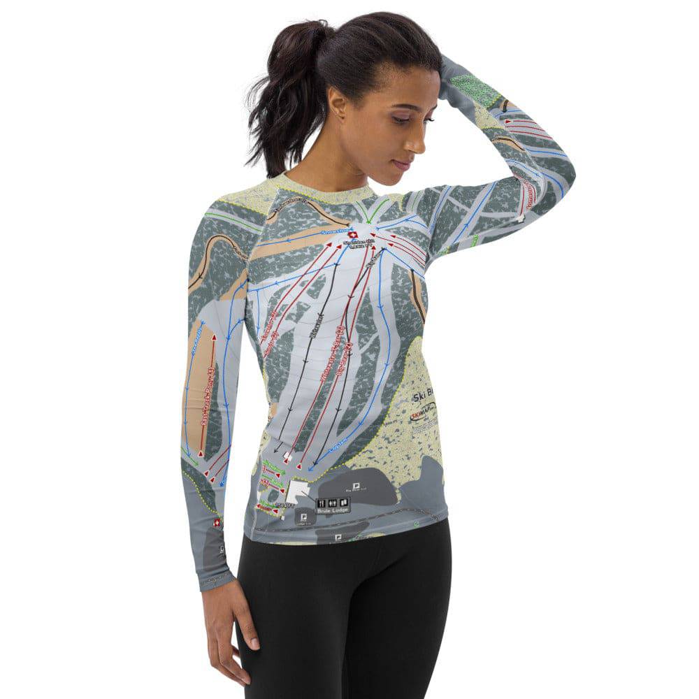 Ski Brule, Michigan Ski Trail Map Women's Base Layer Top - Powderaddicts