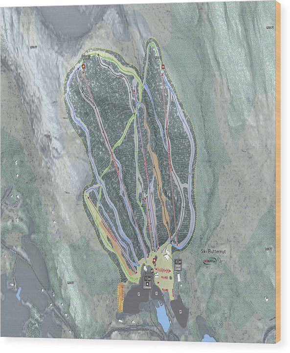 Ski Butternut Ski Trail Map - Wood Print - Powderaddicts
