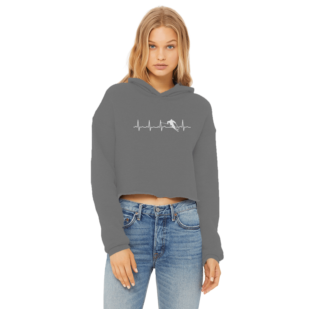 Ski Heartbeat Ladies Cropped Raw Edge Hoodie - Powderaddicts