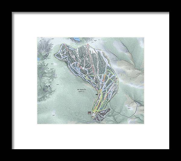 Ski Santa Fe Ski Trail Map - Framed Print - Powderaddicts
