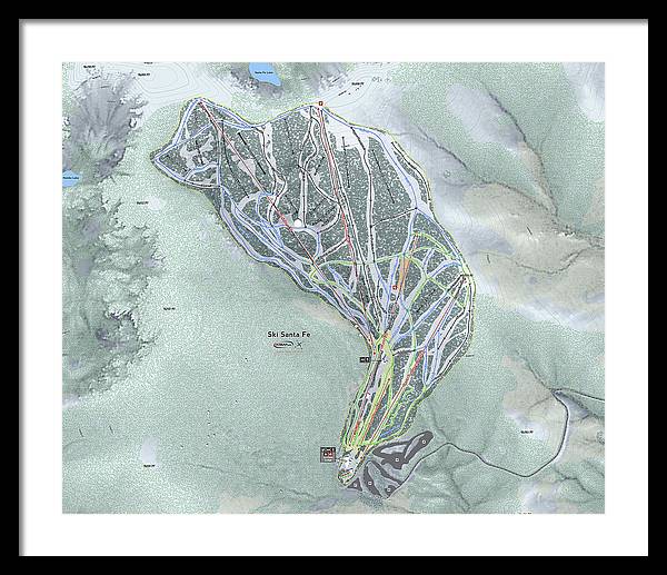 Ski Santa Fe Ski Trail Map - Framed Print - Powderaddicts