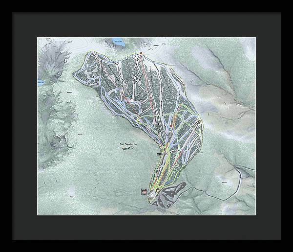 Ski Santa Fe Ski Trail Map - Framed Print - Powderaddicts