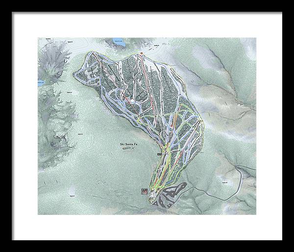Ski Santa Fe Ski Trail Map - Framed Print - Powderaddicts