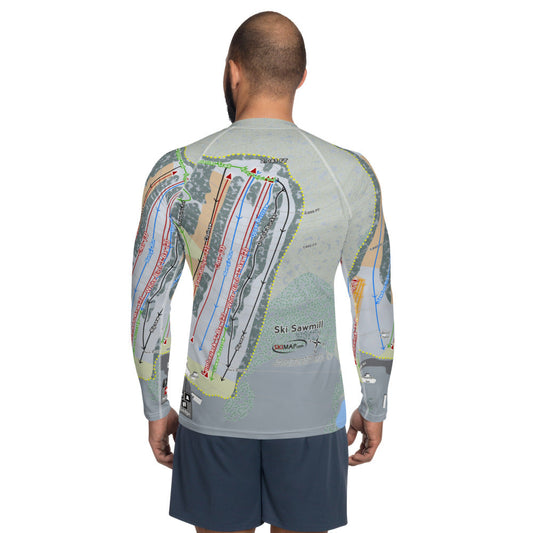 Ski Sawmill, Pennsylvania Ski Trail Map Men's Base Layer Top - Powderaddicts