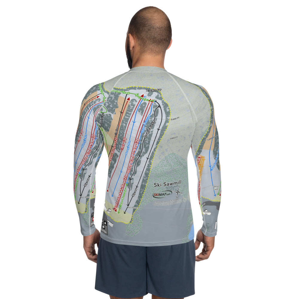 Ski Sawmill, Pennsylvania Ski Trail Map Men's Base Layer Top - Powderaddicts