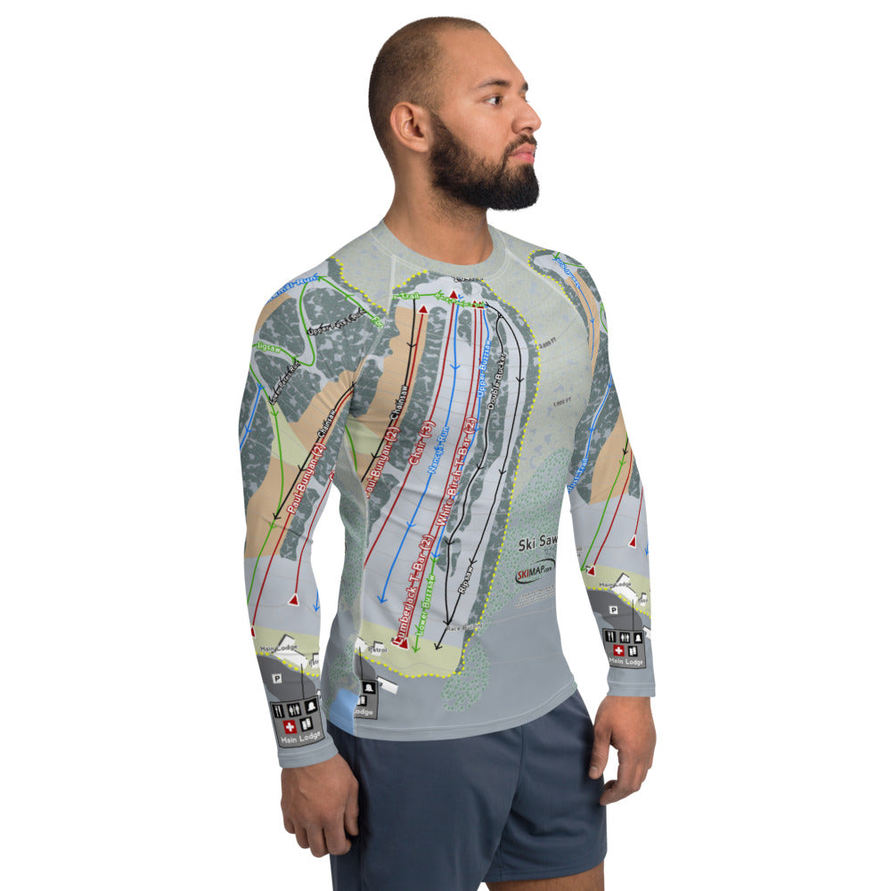Ski Sawmill, Pennsylvania Ski Trail Map Men's Base Layer Top - Powderaddicts
