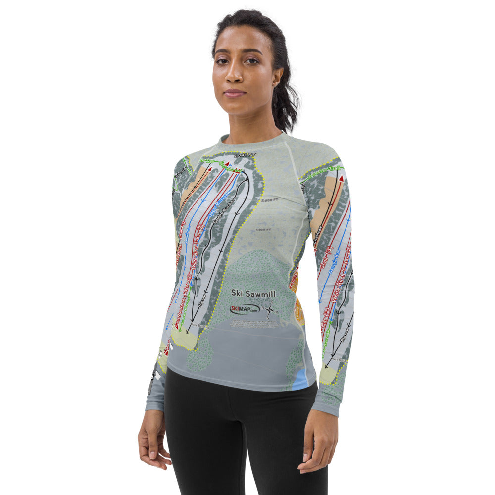 Ski Sawmill, Pennsylvania Ski Trail Map Women's Base Layer Top - Powderaddicts