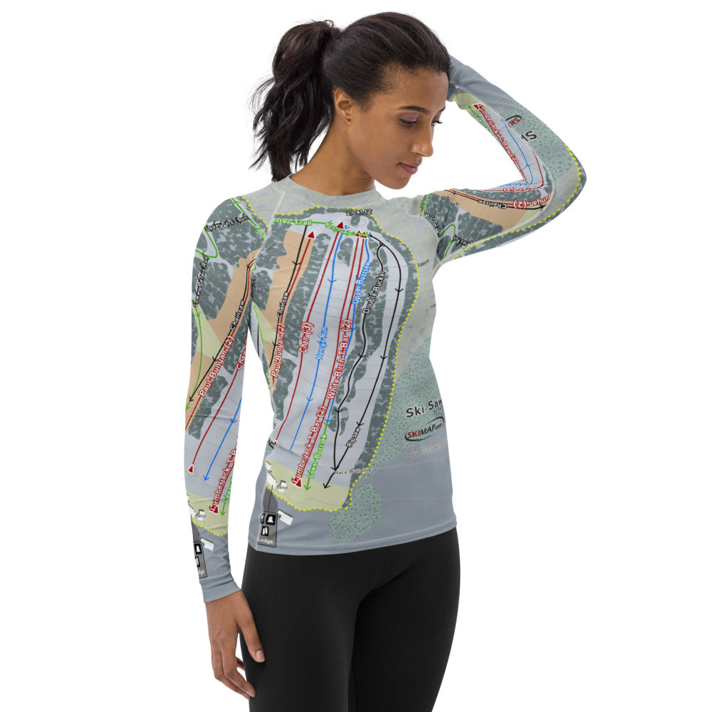 Ski Sawmill, Pennsylvania Ski Trail Map Women's Base Layer Top - Powderaddicts
