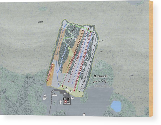 Ski Sawmill Ski Trail Map - Wood Print - Powderaddicts