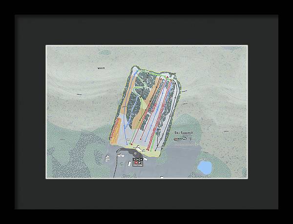 Ski Sawmill Ski Trail Map - Framed Print - Powderaddicts