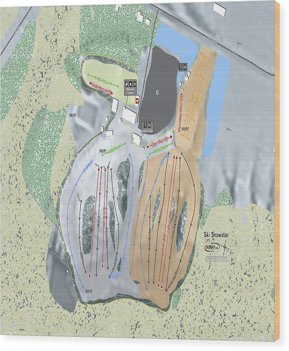 Ski Snowstar Ski Trail Map - Wood Print - Powderaddicts