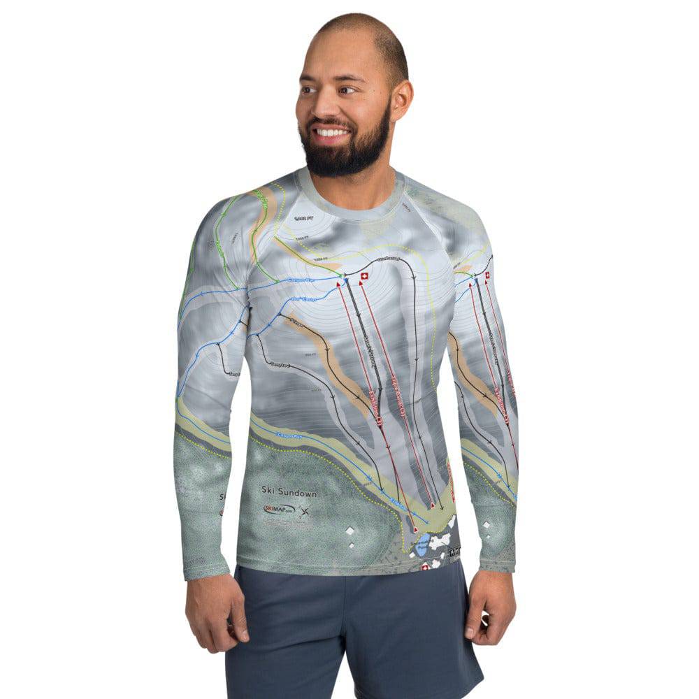 Ski Sundown, Connecticut Ski Trail Map Men's Base Layer Top - Powderaddicts