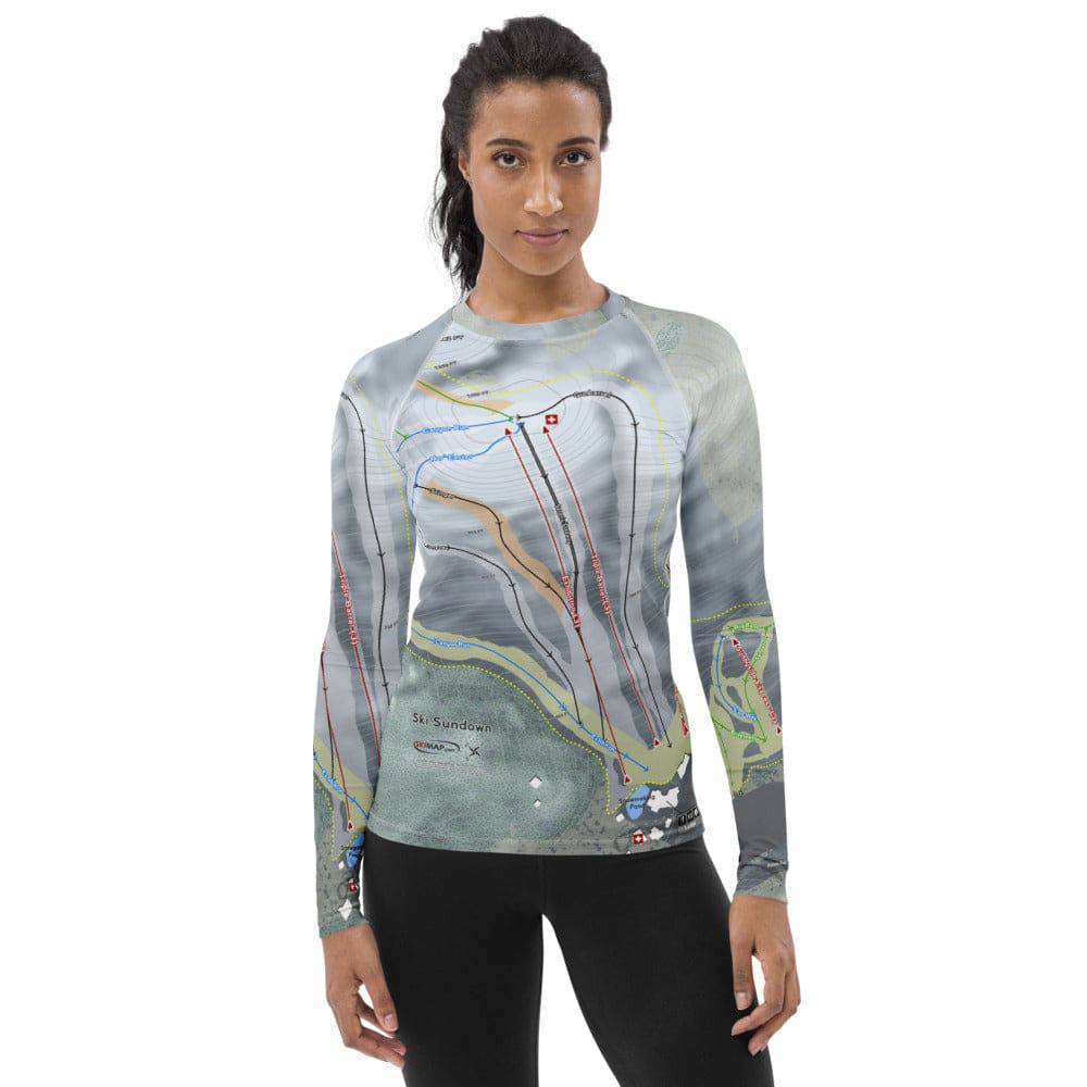 Ski Sundown, Connecticut Ski Trail Map Women's Base Layer Top