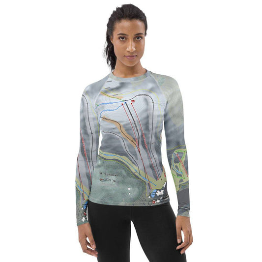 Ski Sundown, Connecticut Ski Trail Map Women's Base Layer Top - Powderaddicts
