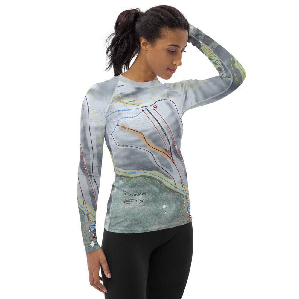 Ski Sundown, Connecticut Ski Trail Map Women's Base Layer Top - Powderaddicts