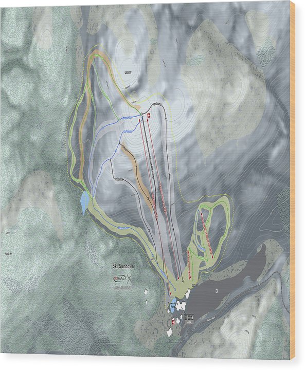 Ski Sundown Ski Trail Map - Wood Print - Powderaddicts
