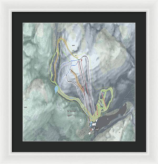 Ski Sundown Ski Trail Map - Framed Print - Powderaddicts