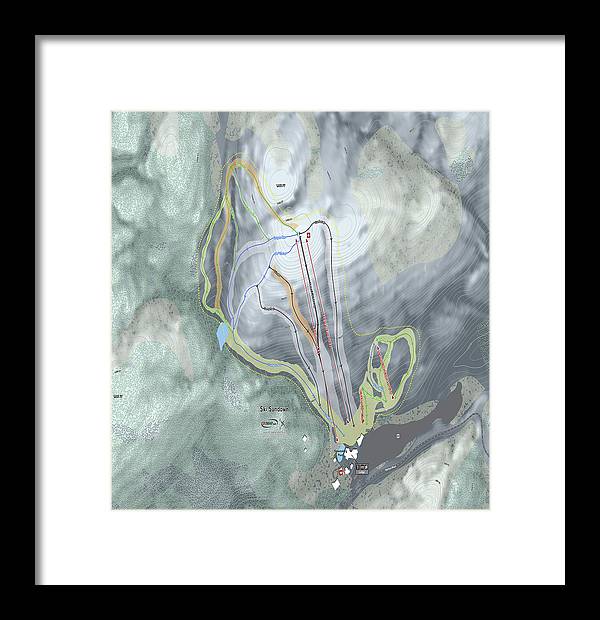Ski Sundown Ski Trail Map - Framed Print - Powderaddicts