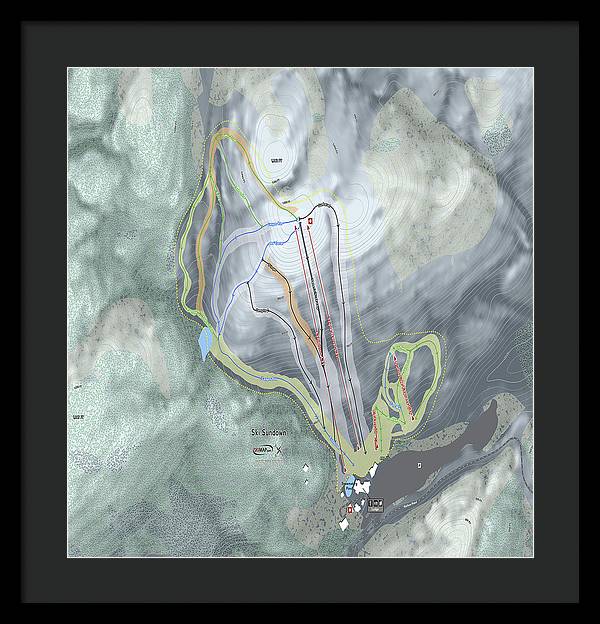 Ski Sundown Ski Trail Map - Framed Print - Powderaddicts