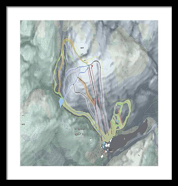 Ski Sundown Ski Trail Map - Framed Print - Powderaddicts